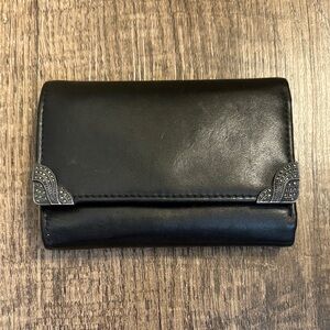 Judith Jack Vintage Black Leather Wallet with Snap Closure and Marcasite jewels